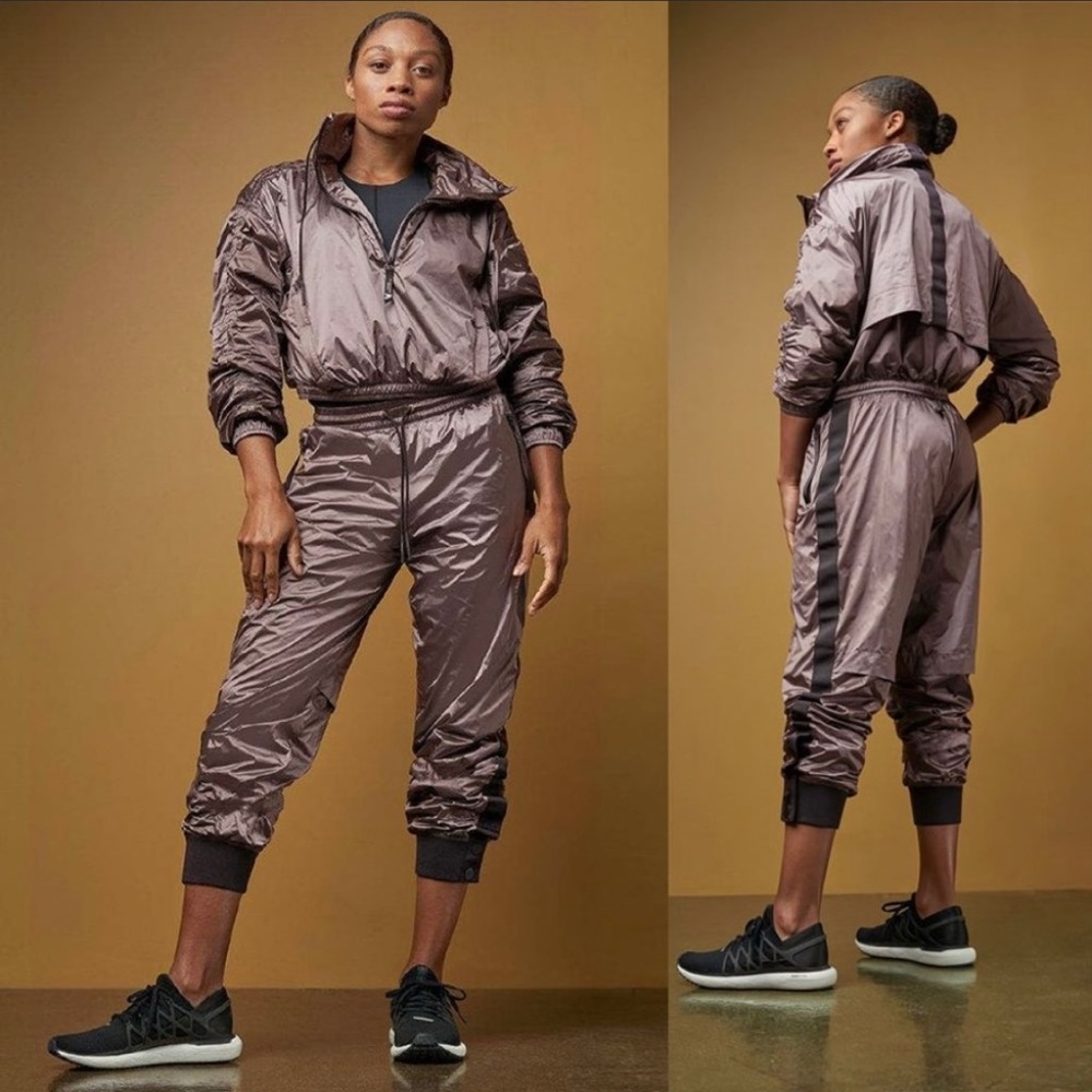 Athleta x Allyson Felix Metallic Mauve Luxe Crop Half Zip Jacket & Track Pant S